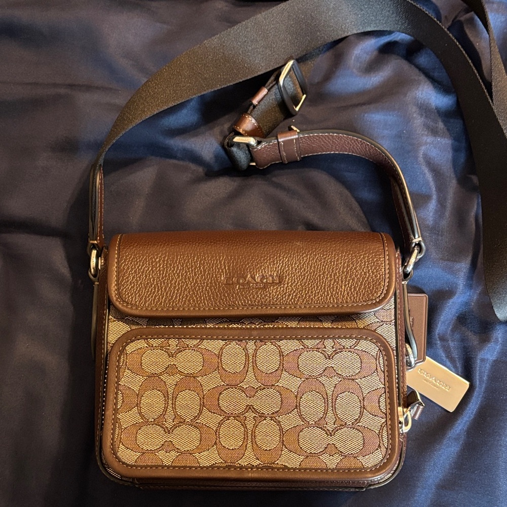 Coach Signature Brown and Tan Messenger Bag
